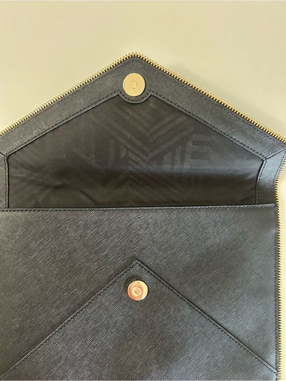 REBECCA MINKOFF Black Envelope Clutch with Gold‎ Trim Evening Bag - Picture 6 of 7